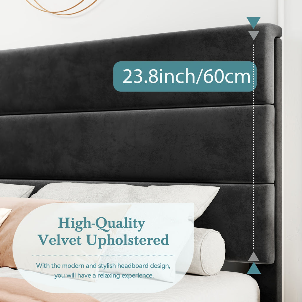 modern fabric upholstered bed frame headboard strong - Temu