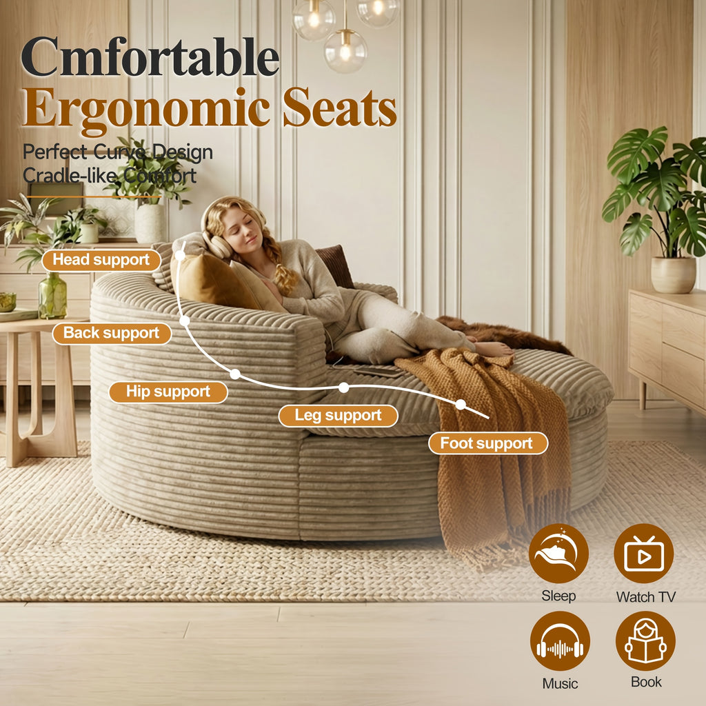 oversized round   lounge chaise extra wide corduroy - Temu