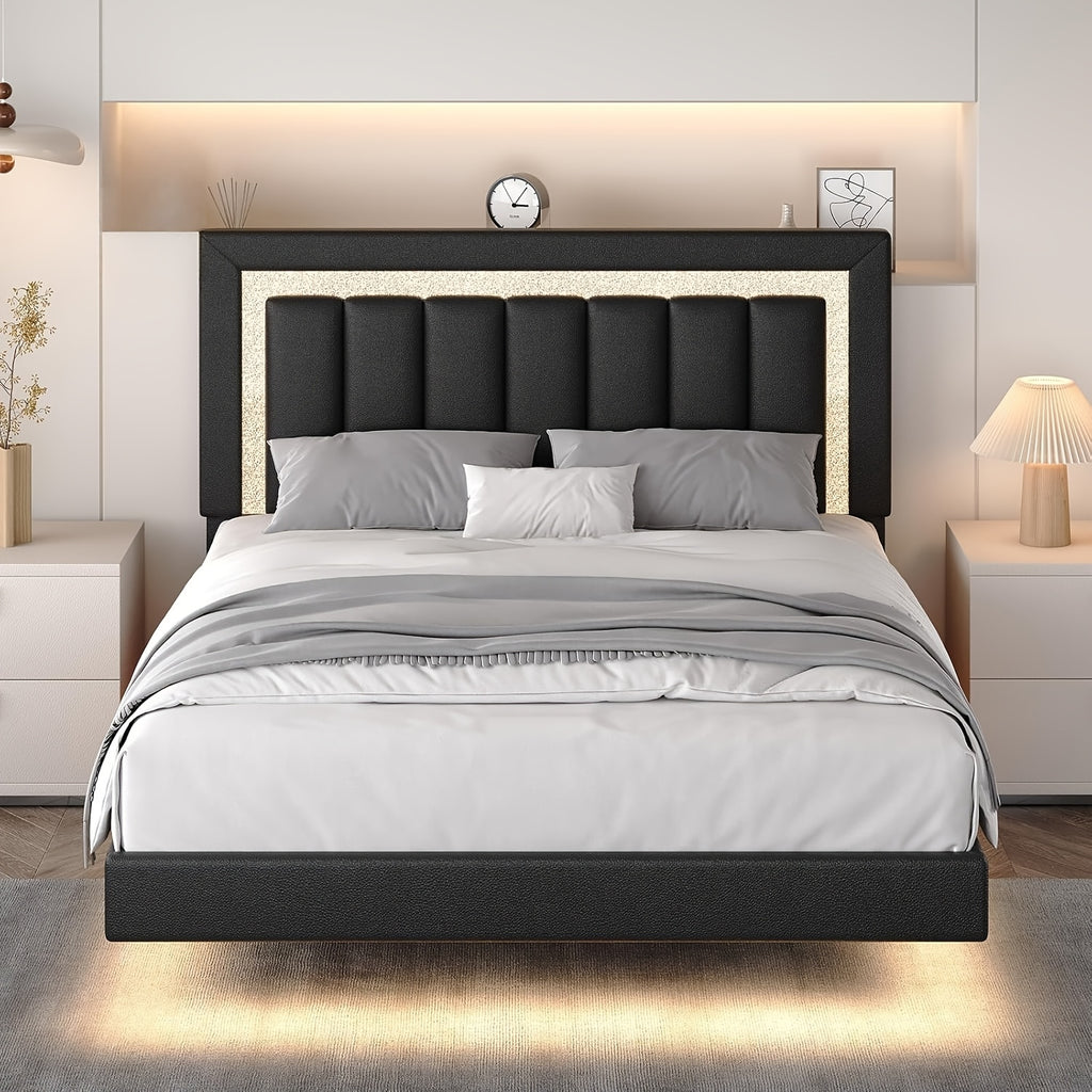 twin full queen smart led lights floating bed frame   - Temu