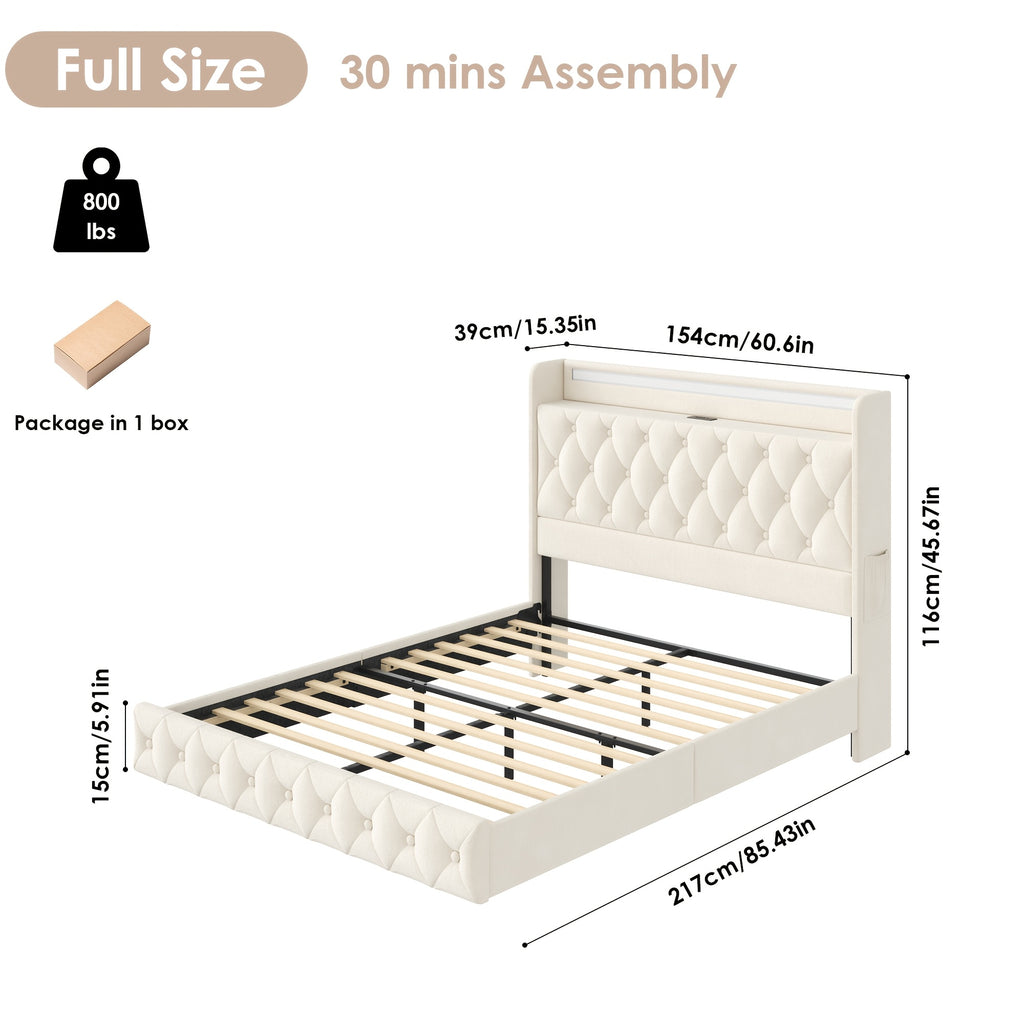 full queen size floating bed frame led lights charging - Temu