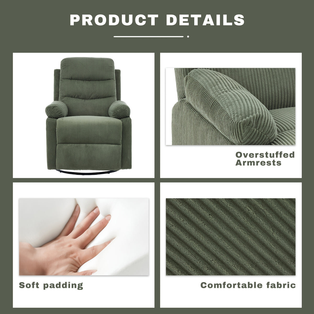corduroy manual recliner chair high back plush single - Temu