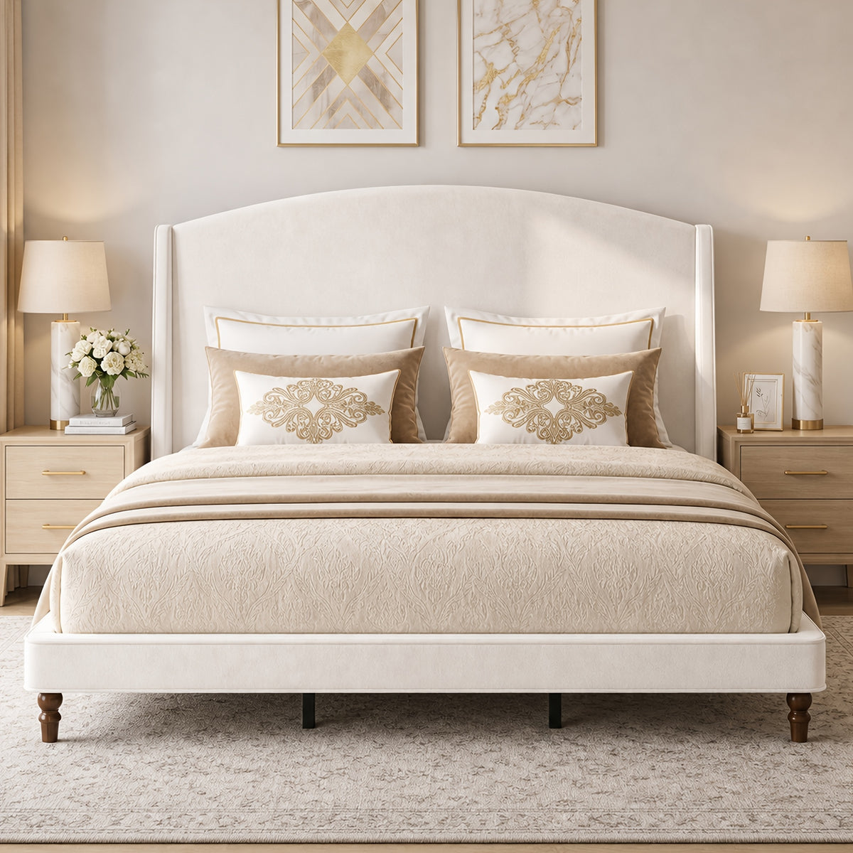 platform bed 51 2 tall wingback upholstered - Temu