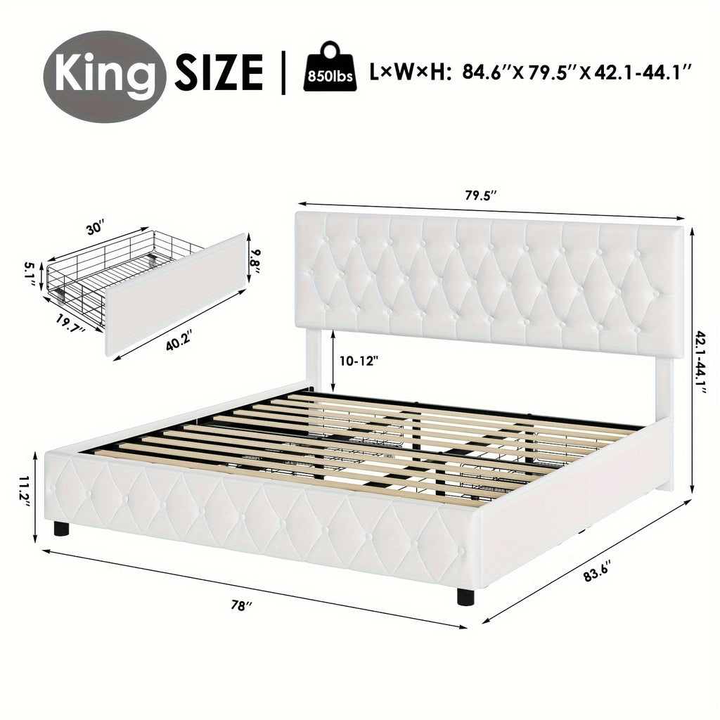 modern upholstered bed frame 4 storage drawers platform bed - Temu