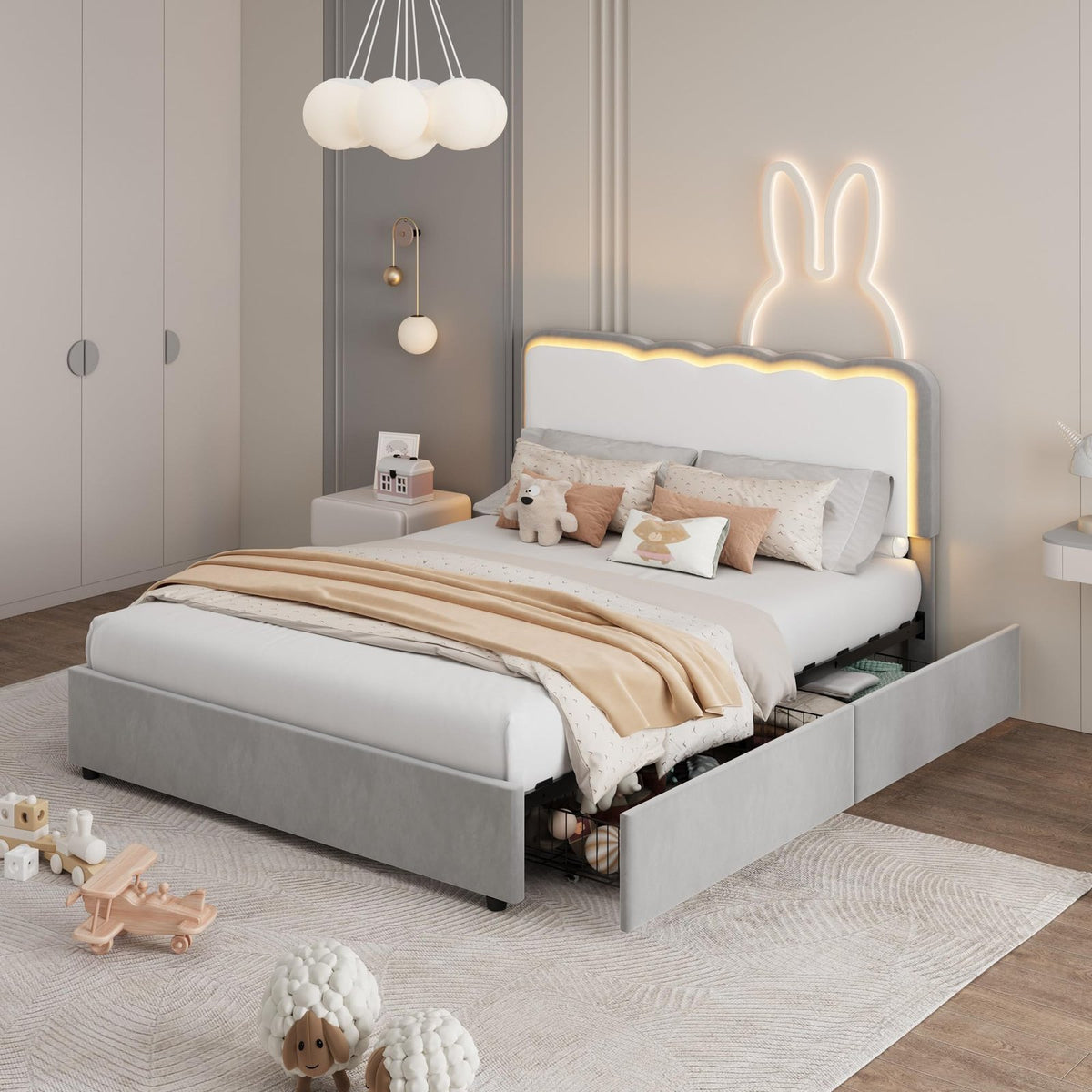 modern upholstered platform bed frame wave shaped headboard - Temu