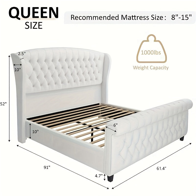 chenille upholstered platform bed frame scroll wingback - Temu
