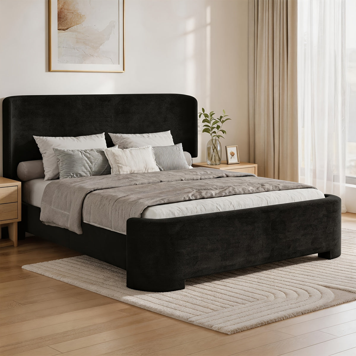 curved headboard footboard full queen size bed frame velvet - Temu