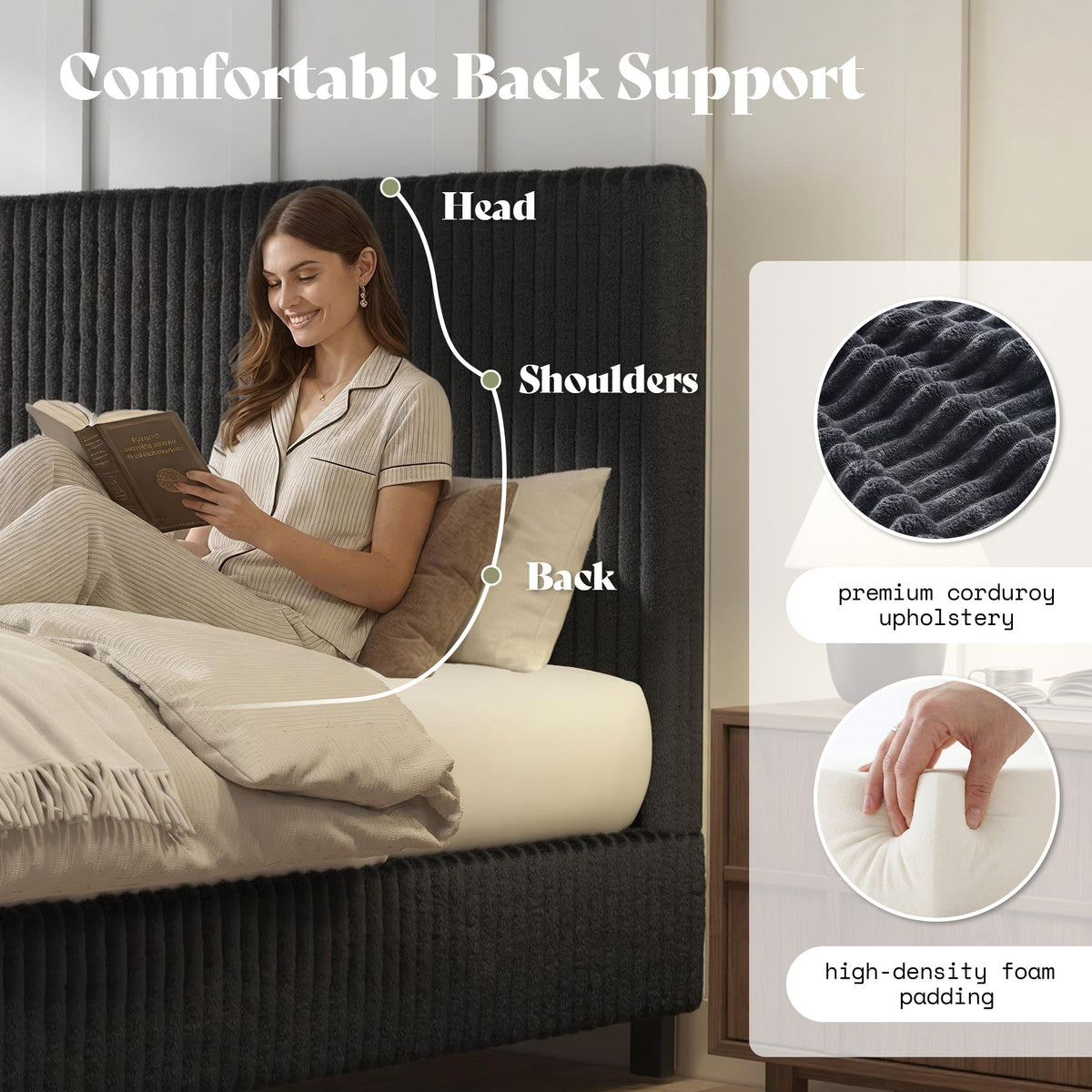 platform bed frame upholstered corduroy headboard fully - Temu