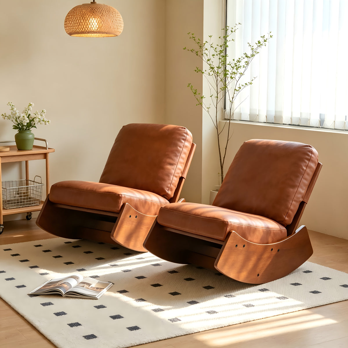solid wood rocking accent chair faux leather upholstered - Temu