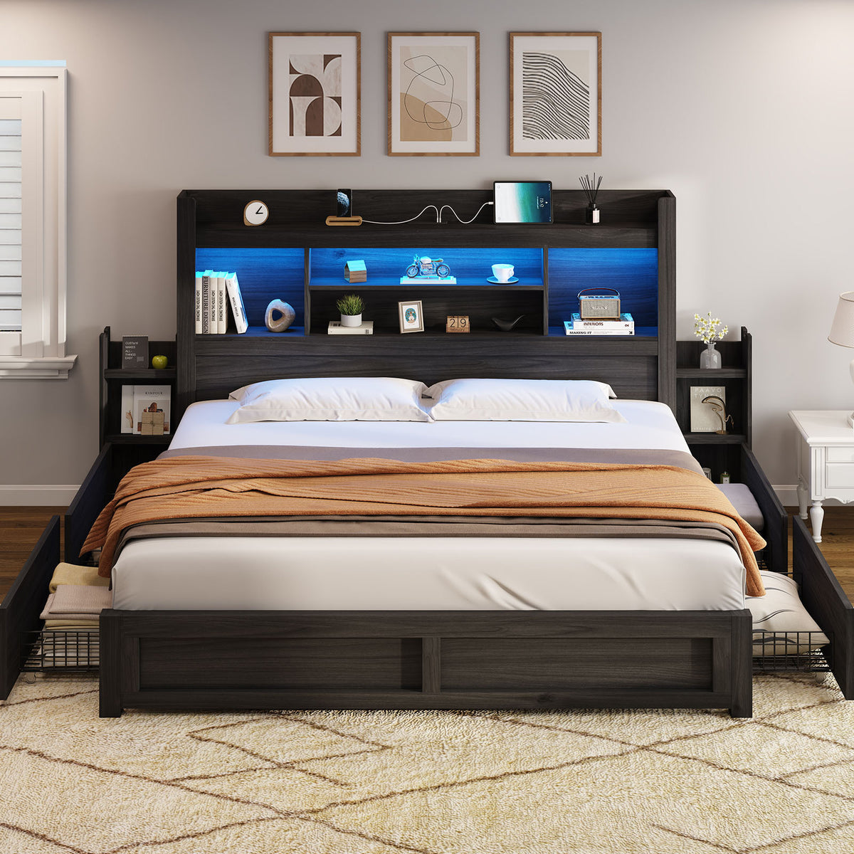 bed frame 49 6 inch bookcase headboard 4 drawers 2 - Temu