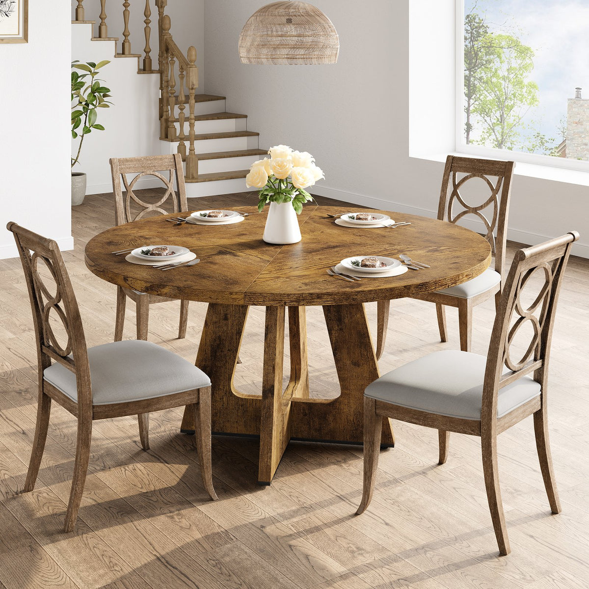 new dining   inch round dining table 4 6 farmhouse - Temu