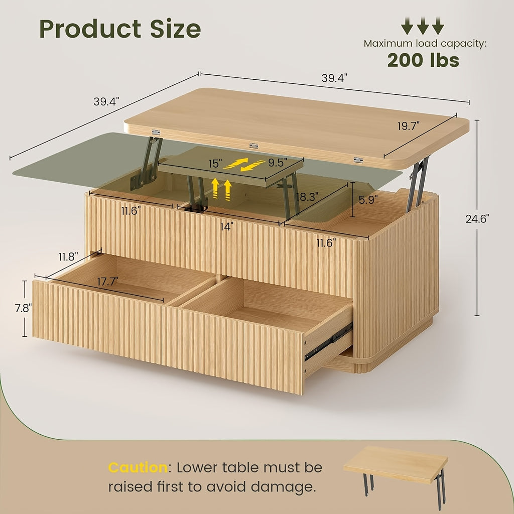 fluted lift top coffee table 2 drawers large hidden storage - Temu