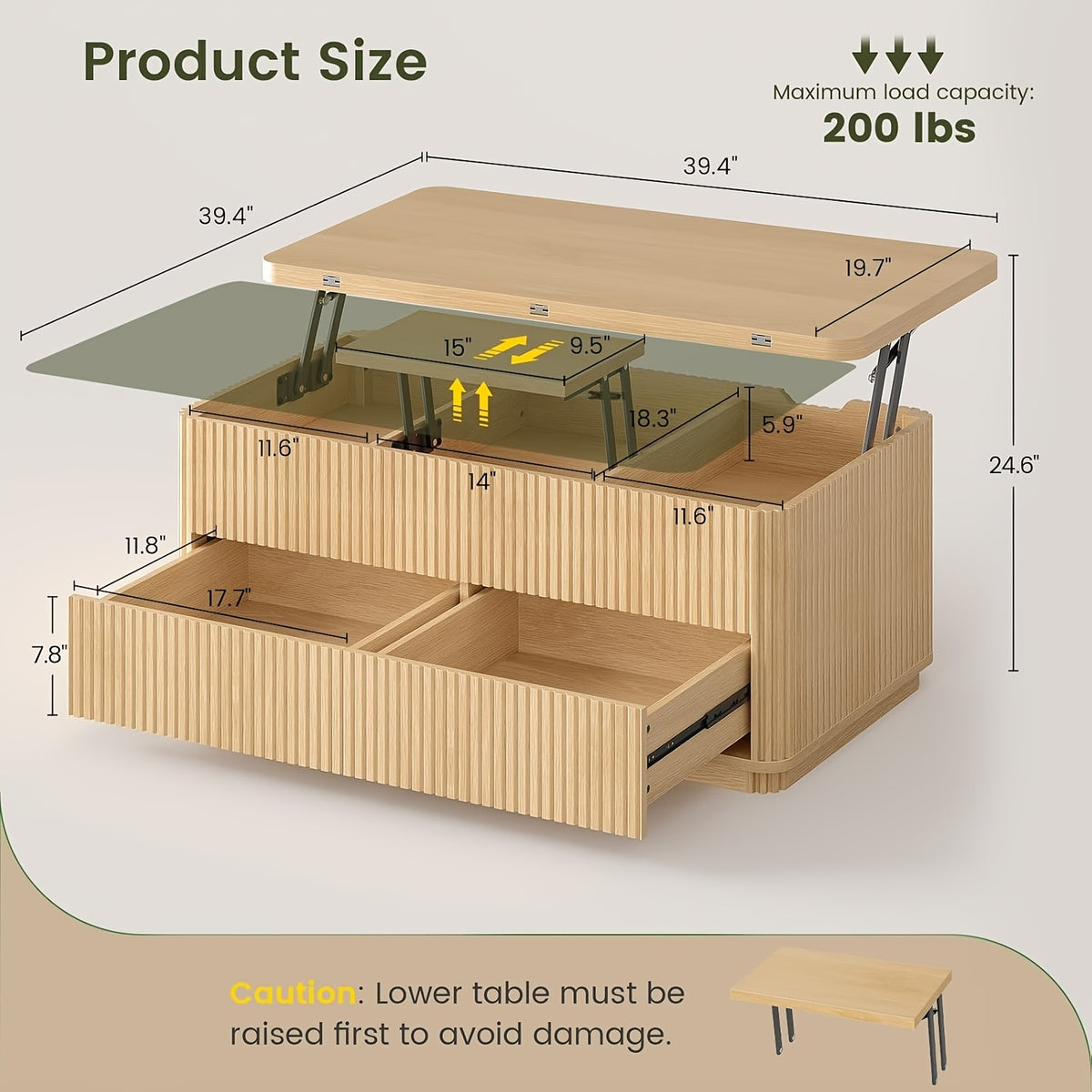 fluted lift top coffee table 2 drawers large hidden storage - Temu
