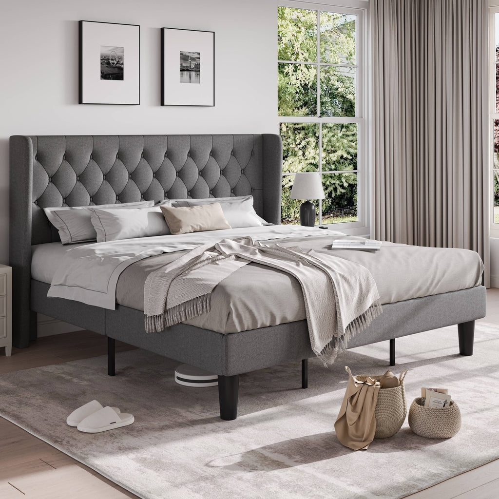 classic bed frame button tufted wingback headboard - Temu