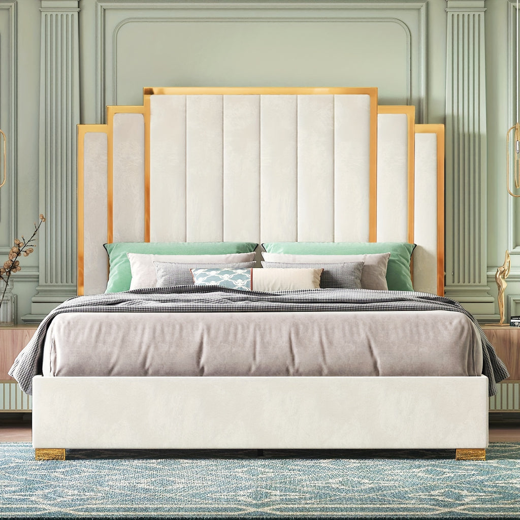 velvet upholstered platform bed frame   in 61 4 65 - Temu
