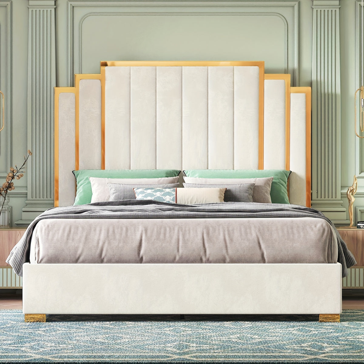 velvet upholstered platform bed frame   in 61 4 65 - Temu