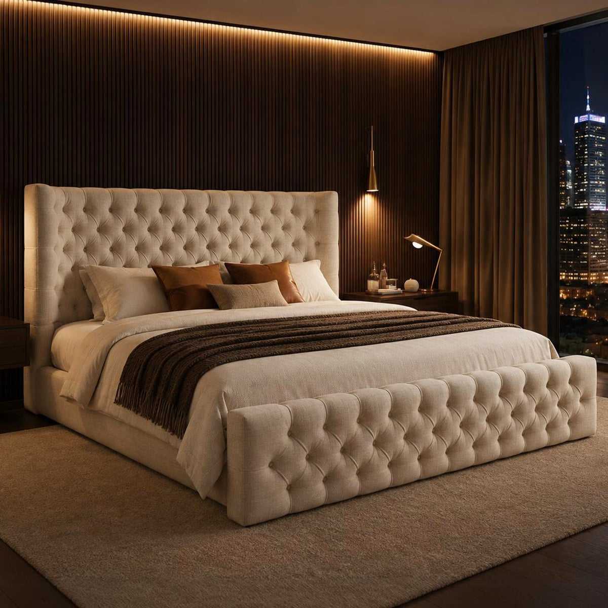 king size modern upholstered bed frame tall tufted - Temu