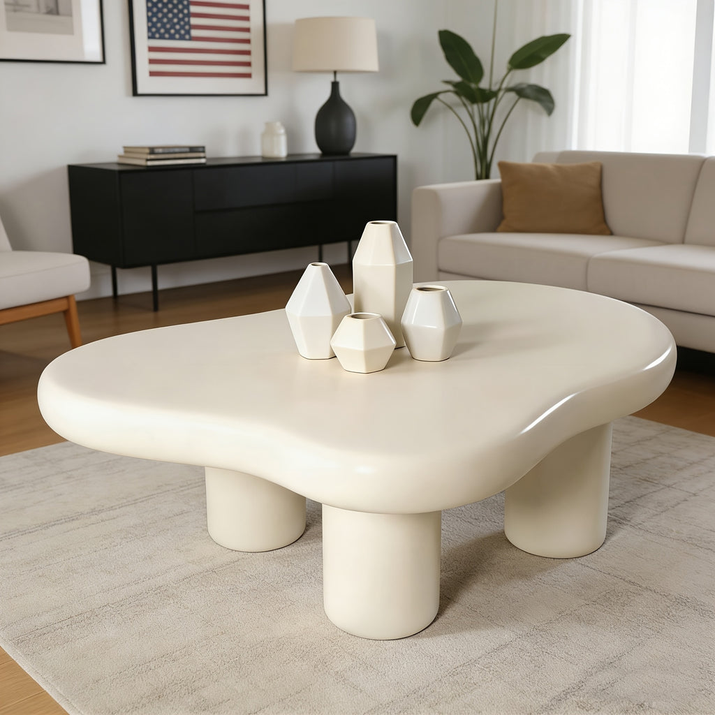39 37   shaped coffee table 27 56 w cream irregular - Temu