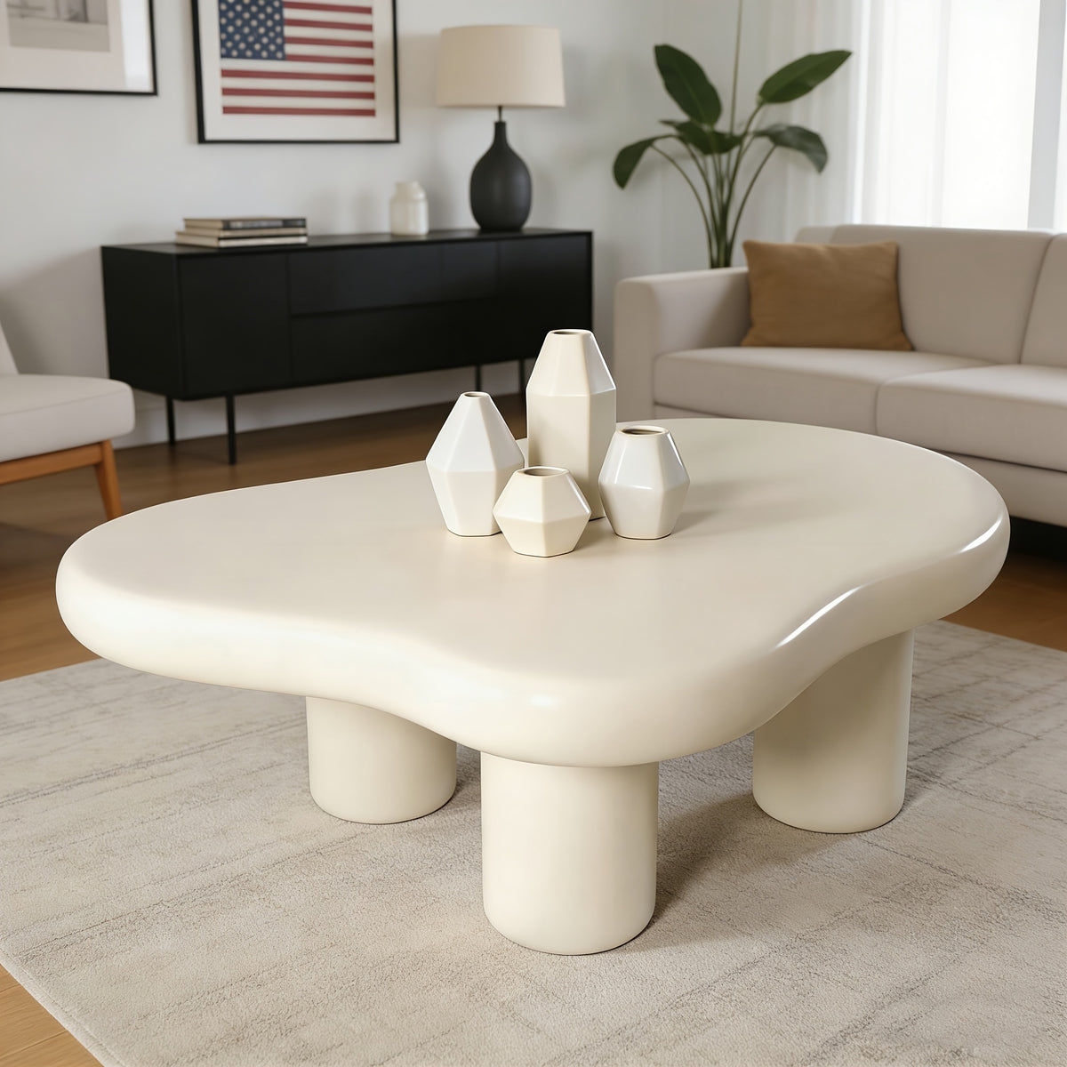 39 37   shaped coffee table 27 56 w cream irregular - Temu