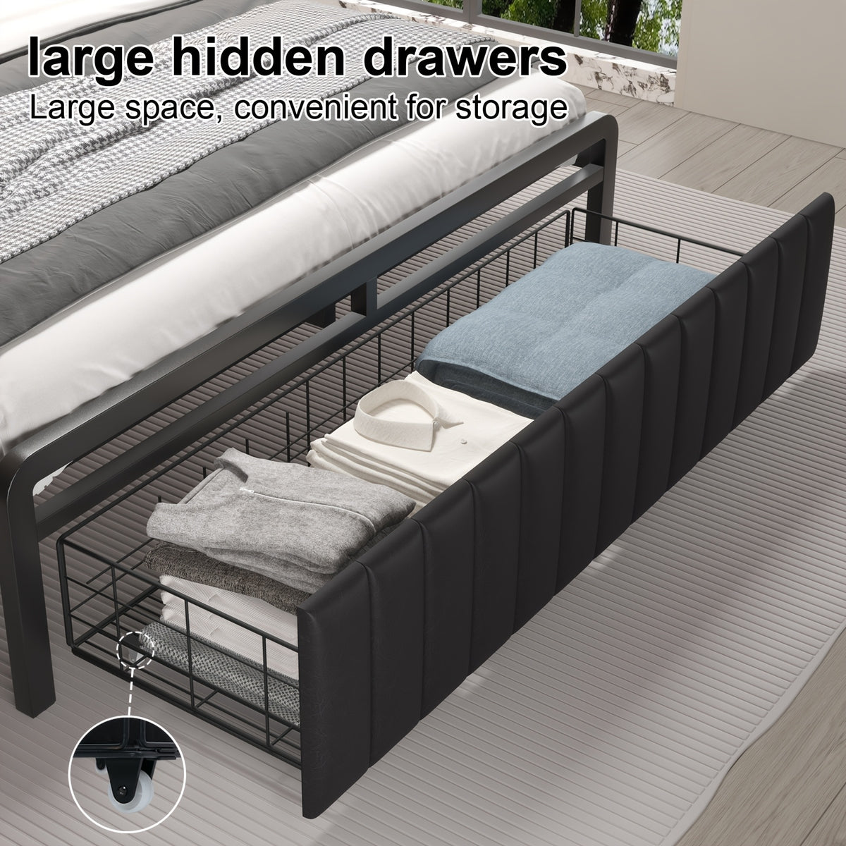 metal platform bed frame 2 tier storage headboard hidden - Temu