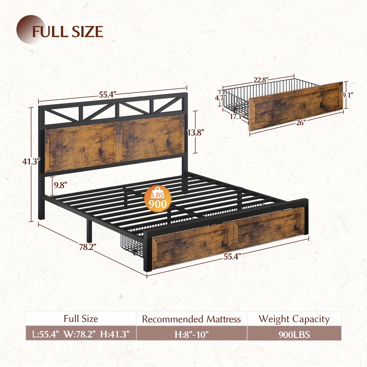 full queen king size bed frame headboard storage 2 drawers - Temu