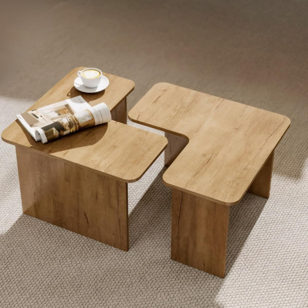 set 2 modern nesting coffee tables wooden l shaped square - Temu