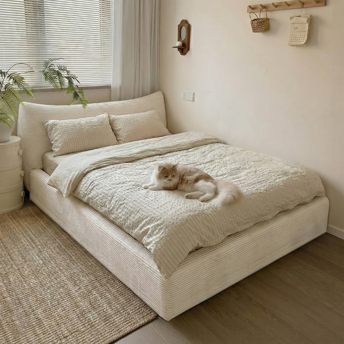 corduroy upholstered bed frame cat ear design - Temu