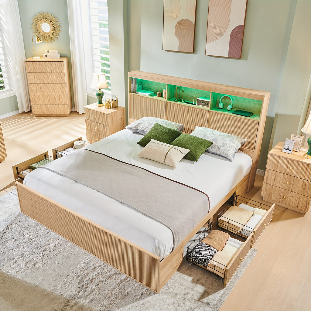 modern king size bed frame 50 tall headboard wood platform - Temu