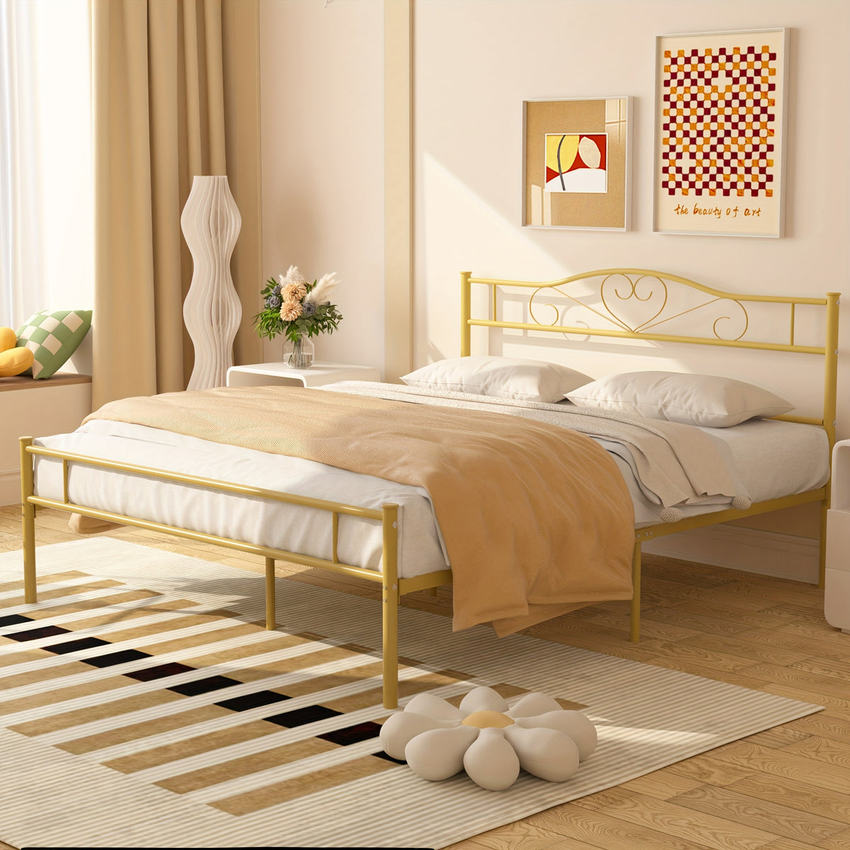 metal bed frame head   boards steel slats mattress - Temu