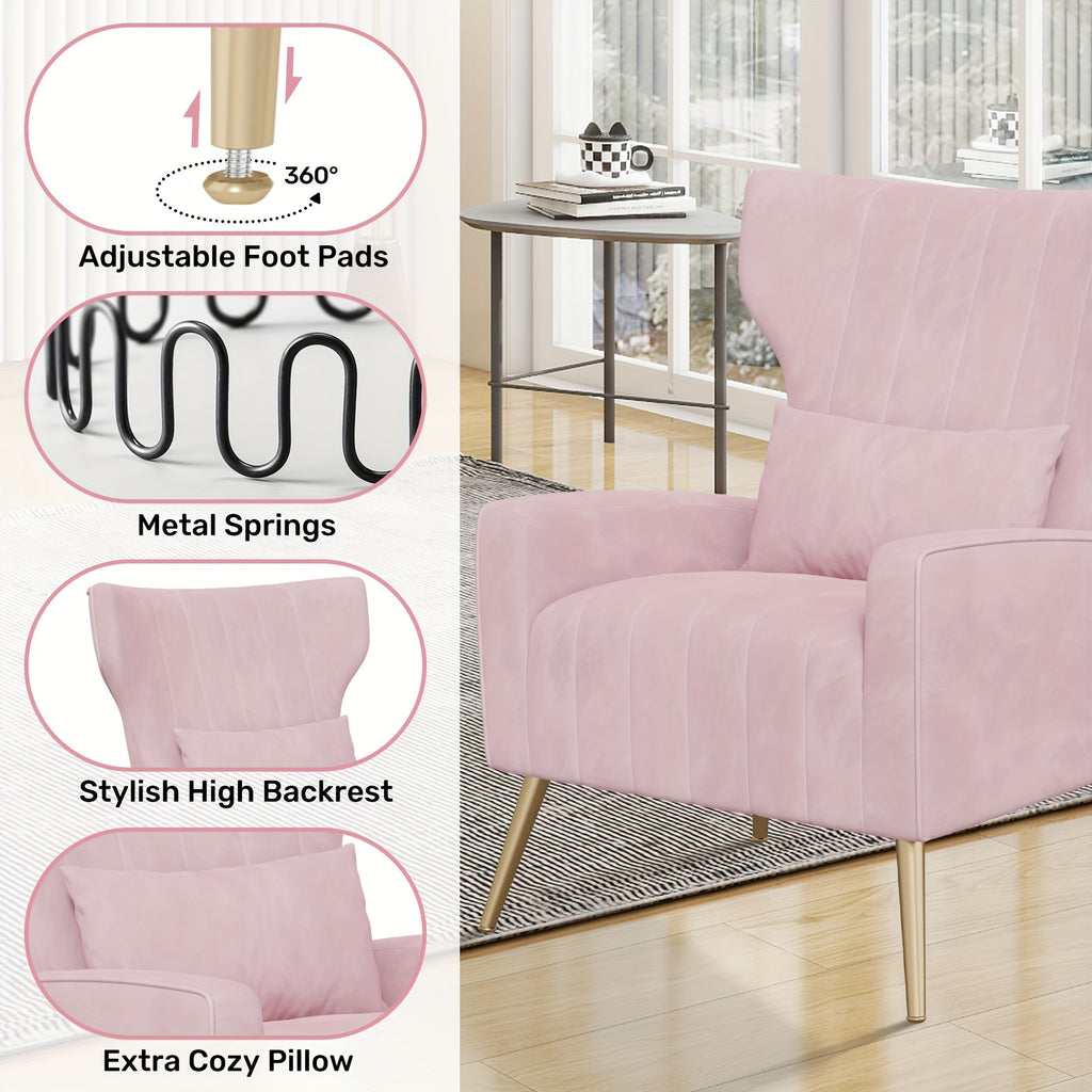 velvet accent chair wingback living room high back arm chair - Temu
