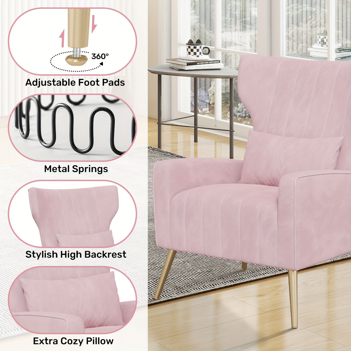 velvet accent chair wingback living room high back arm chair - Temu