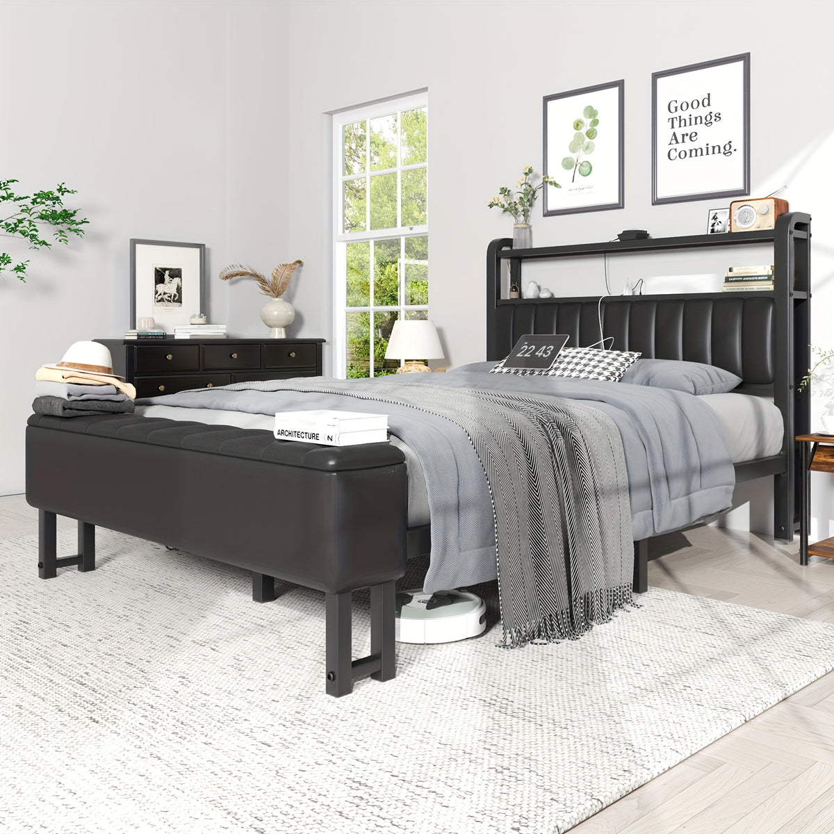 metal platform bed storage   upholstered headboard - Temu