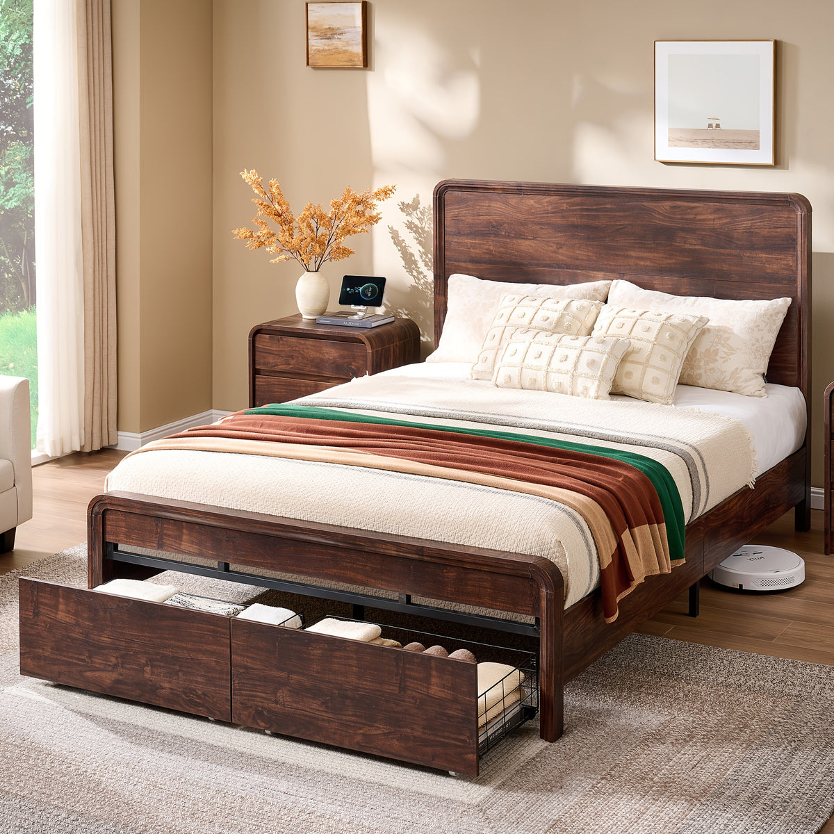 size bed frame 50 tall headboard wood platform - Temu