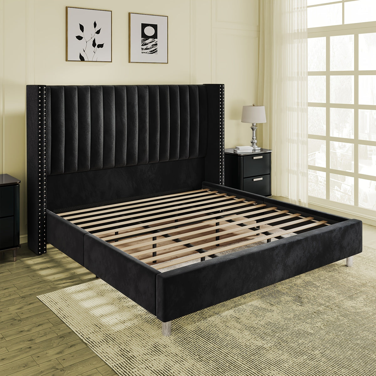 bed frame vertical channel upholstered tufted velvet - Temu