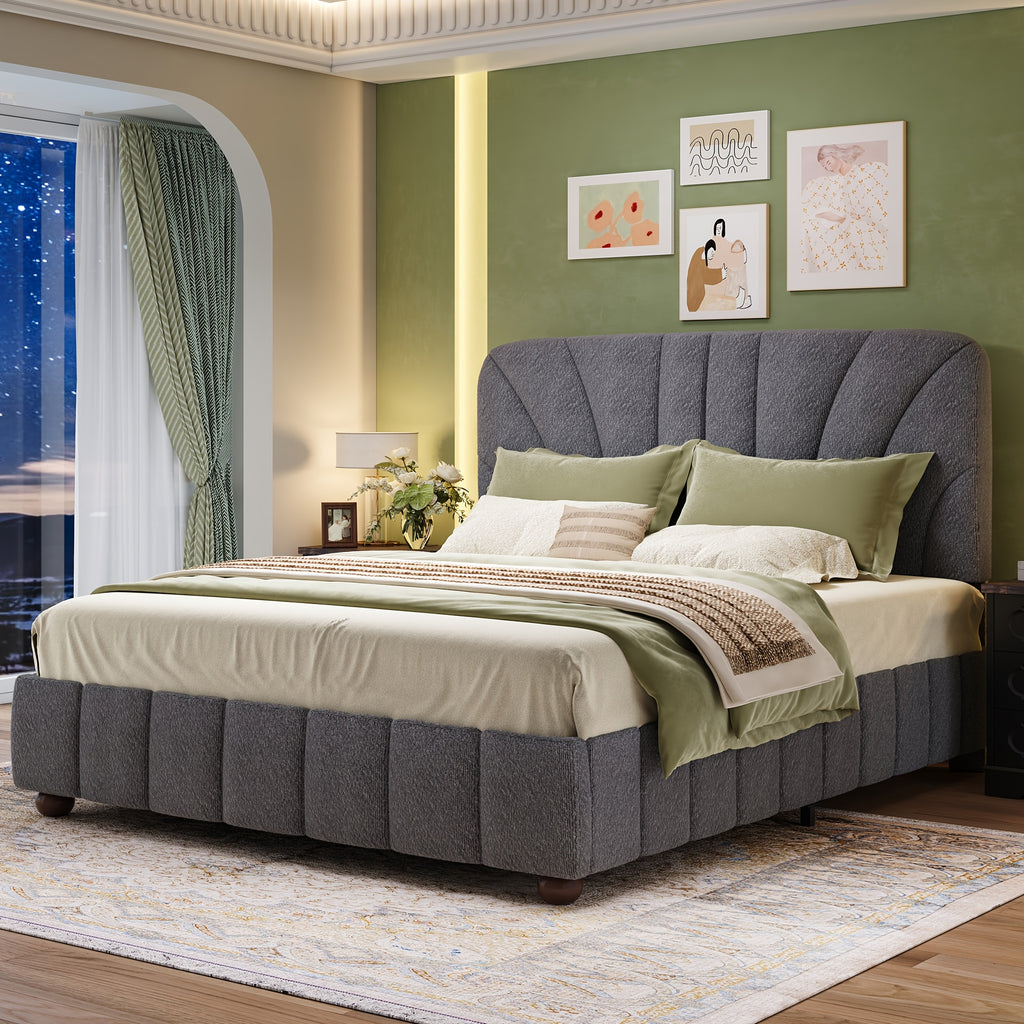 queen size boucle bed frame grey upholstered adjustable - Temu