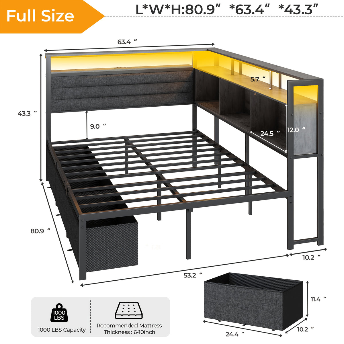 twin full size bed frame 3 drawers a storage bookshelf - Temu