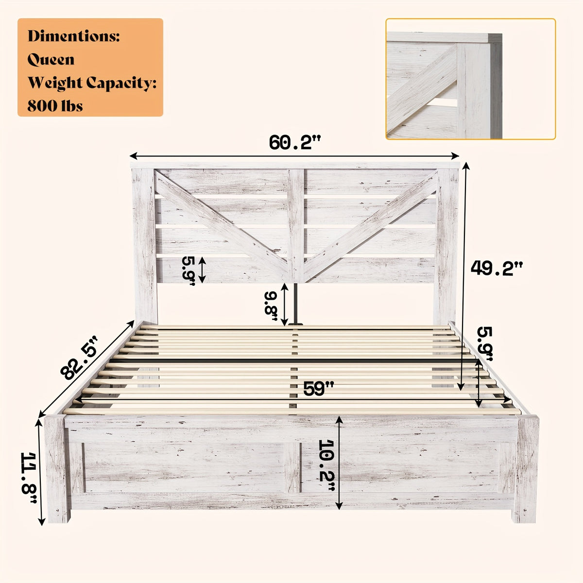 farmhouse bed frame 49 2 barn door headboard platform bed - Temu