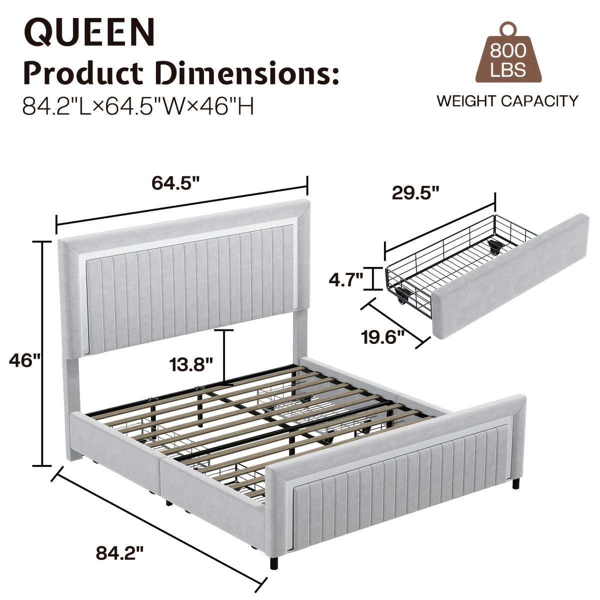 queen size led platform bed frame upholstered design - Temu