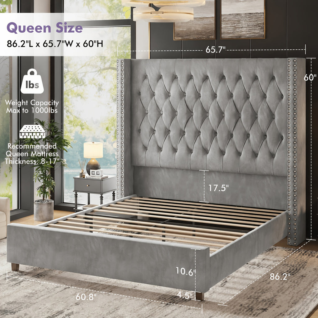 velvet upholstered platform bed frame 60 inch tall - Temu