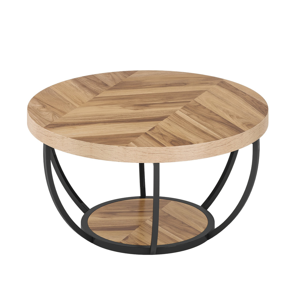 31 7 round coffee table 2 tier storage shelves rustic brown - Temu