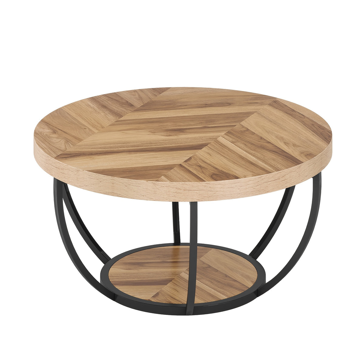 31 7 round coffee table 2 tier storage shelves rustic brown - Temu