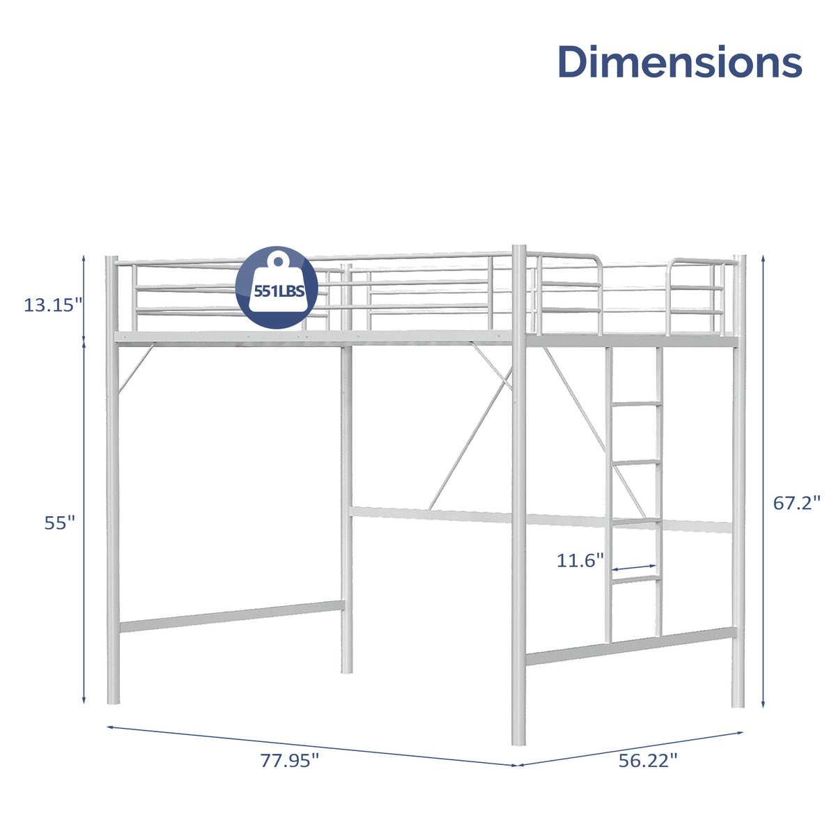 heavy duty loft bed   full size metal frame reinforced - Temu