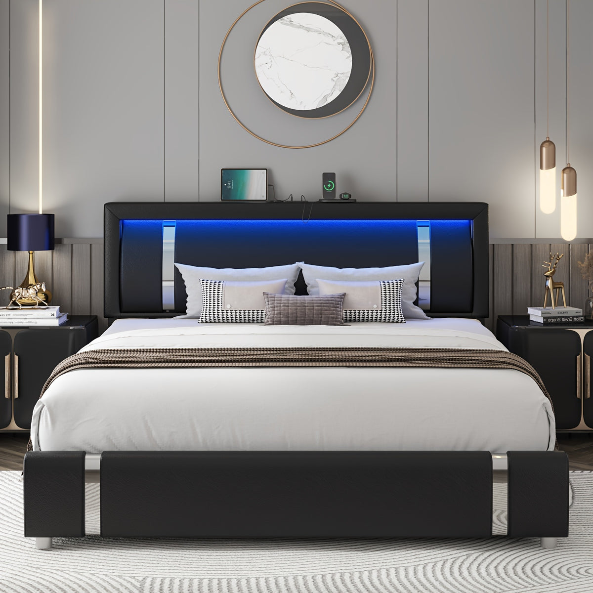 full size bed frame headboard storage drawers upholstered - Temu