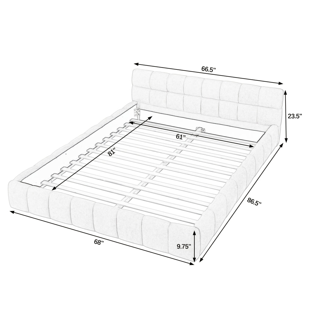 68 queen size modern bed cute puff grid pattern chenille - Temu