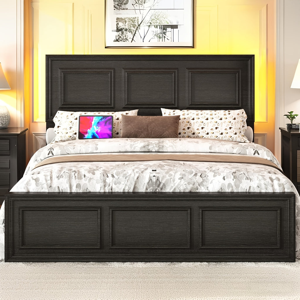 platform bed frame led headboard charging station   - Temu