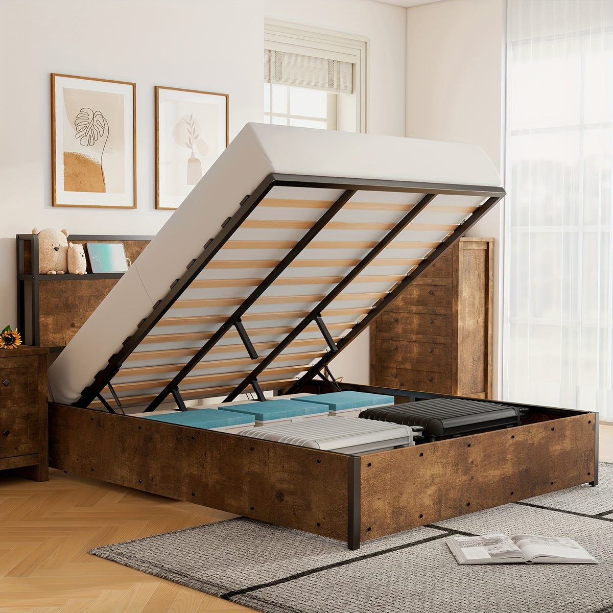 full queen king size lift storage bed wood platform bed - Temu