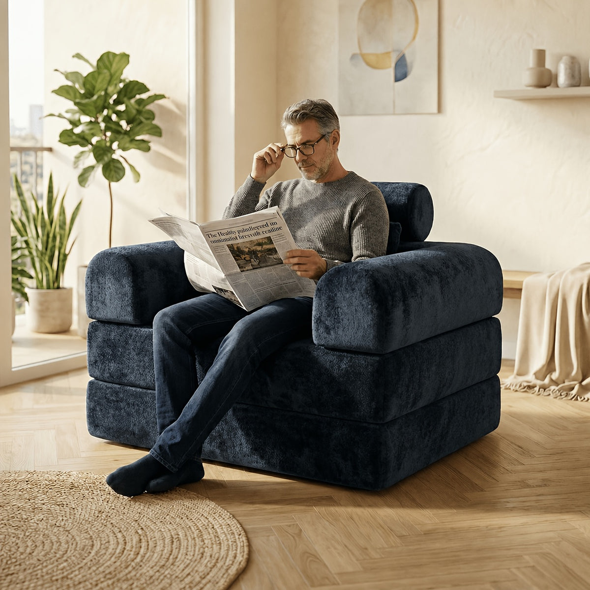 120cm wide navy blue plush velvet single sofa chair cozy - Temu