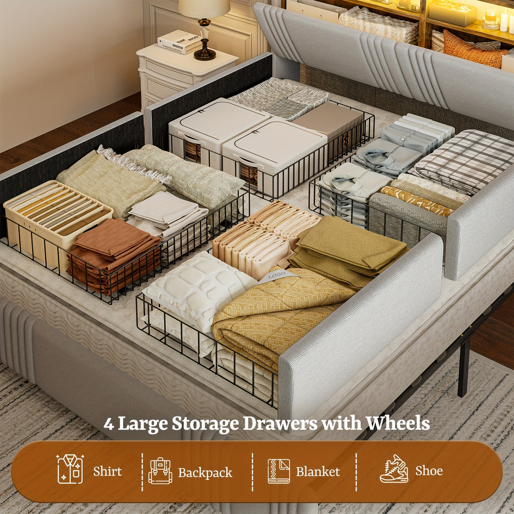 bed frames hidden storage headboard 4 drawers 49 2 tall - Temu