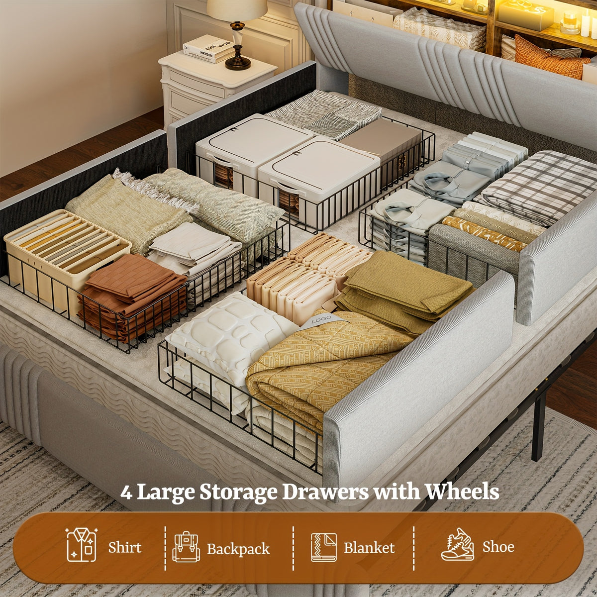 bed frames hidden storage headboard 4 drawers 49 2 tall - Temu
