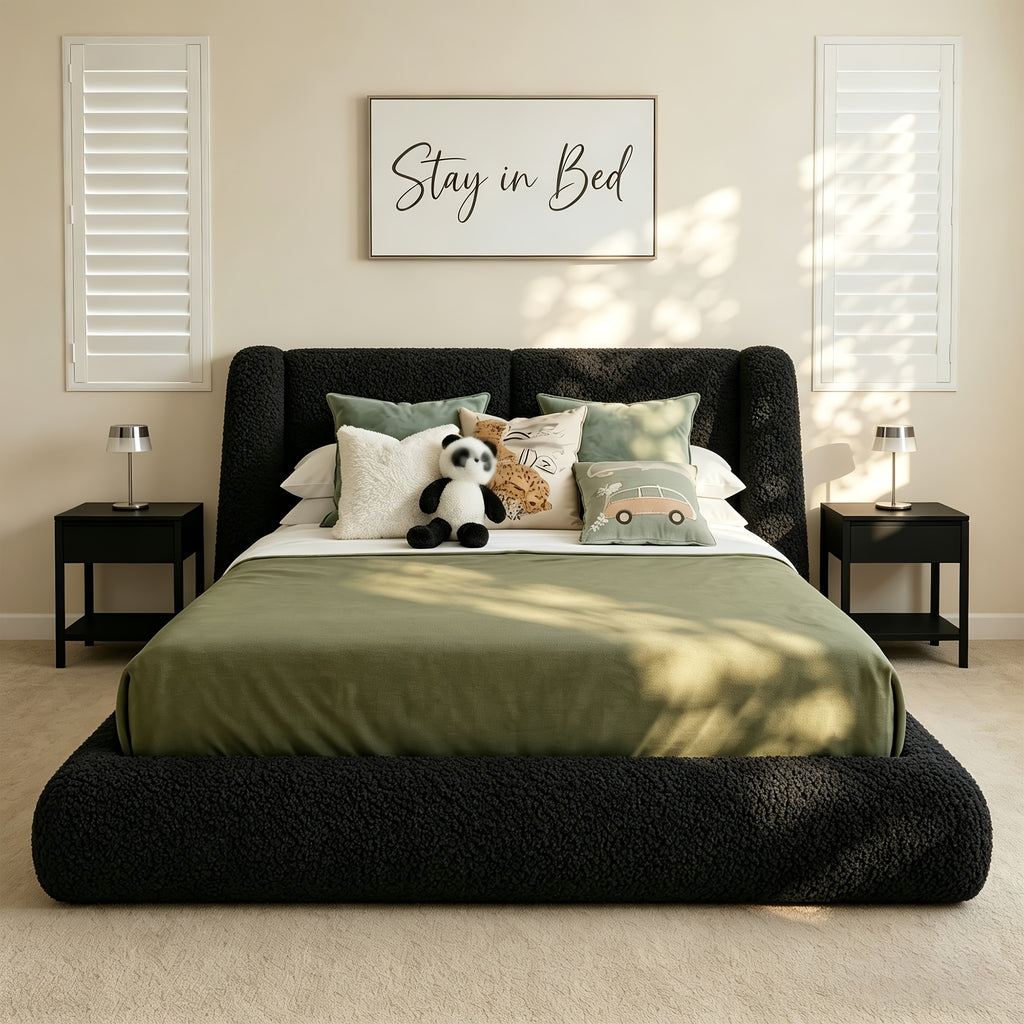 bohemian cloud bed frame queen size 5 sherpa headboard low - Temu