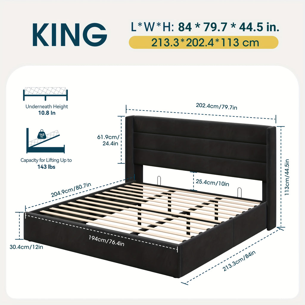 lift storage bed modern wingback upholstered - Temu